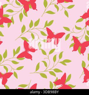 Cute butterfly and leaves vector seamless pattern Stock Vector