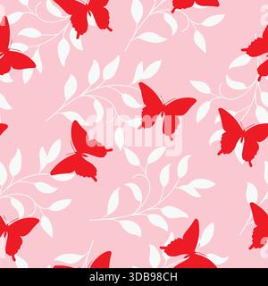 Cute butterfly and leaves vector seamless pattern Stock Vector