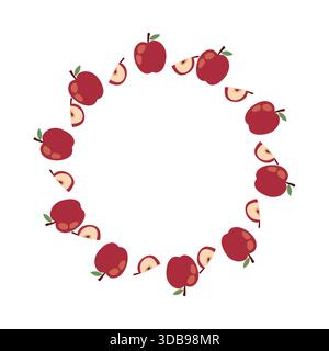 Apple Wreath Frame with Red Apples and Slices Flat Vector Illustration Stock Vector