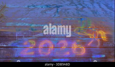 Abstract artistic background with glowing horse figure and 2026 year numbers Stock Photo