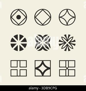 Collection of geometric decorative symbols and mandala shapes isolated Stock Vector