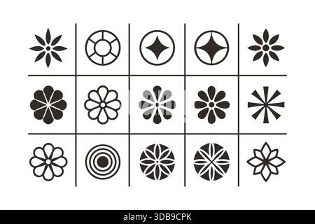 Collection of sixteen decorative floral and geometric seamless pattern elements Stock Vector