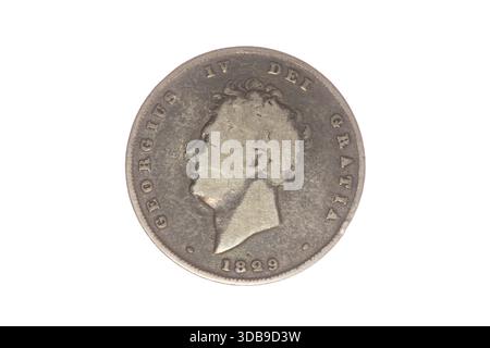 King George the Fourth 1829 shilling - very worn - obverse Stock Photo