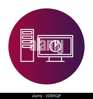 Desktop computer icon. Monitor screen graph. Analytics data Vector system. Server tower component. Stock Vector