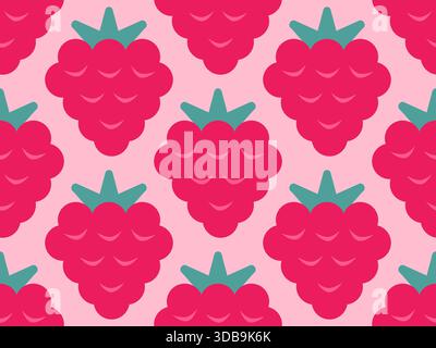Vector seamless pattern of raspberry in retro geometric style. Retro pattern of raspberries. Stock Vector