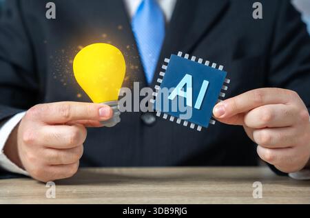Innovations in AI. Energy-efficient AI microchips. Sustainable computing, reduced power consumption and next generation processors supporting green te Stock Photo