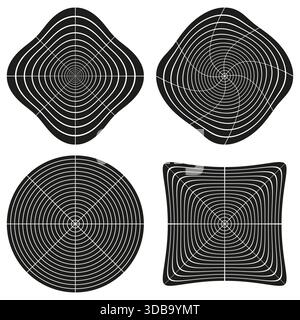 Four rounded squares. Abstract line pattern. Dynamic Vector graphic set. Geometric wave shape. EPS 10. Stock Vector