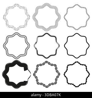 Set eight star frames. Abstract flower shapes. Geometric outline borders. Vector minimal illustration. EPS 10. Stock Vector