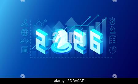 2026 business background concept for year strategy, goals, KPI, finance budget planning. Corporate style blue vector illustration with arrows up, grow Stock Vector