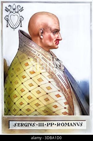 Sergius III. gest. 14. April 911 in Rom war Gegenpapst im Jahre 898 und Papst vom 29. Januar 904 bis zum 14. April 911, Historisch, authentisch, digit Stock Photo