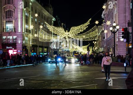 Christmas 2025 decorations illuminated at night in Lower Regent Street, Central London. Stock Photo