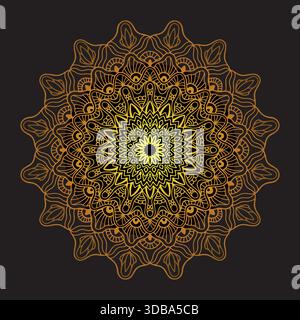 Detailed golden mandala on black background for business cards, banners, templates. Henna, mehndi, tattoo, decoration. Decorative design element in et Stock Vector