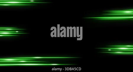 Green intersecting laser beams, glowing stripes. Abstract vector illustration on black background. Stock Vector