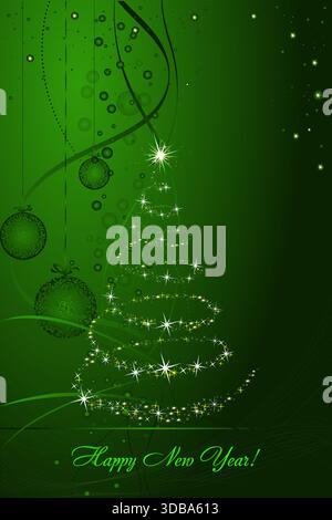 Happy New Year Christmas green background, Christmas tree, Merry Christmas title, decoration, vector elements collection Stock Vector