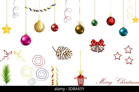 Christmas balls set decorations. Vector Christmas folk art ornaments illustration set Stock Vector