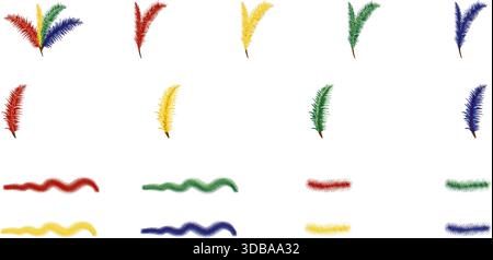 Branch Christmas Tree realistic colors pine-tree branches with glowing sparkling Christmas lights decoration. Vector border for holiday banners Stock Vector