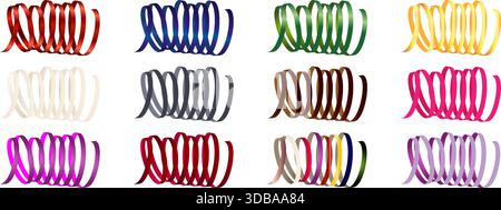 Set of realistic different multi color ribbon. Elements for design. Vector ribbon various colors isolated on white background Stock Vector