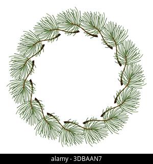 Christmas round wreath. Green New Year's frame decorated with fir branches. Stock Vector