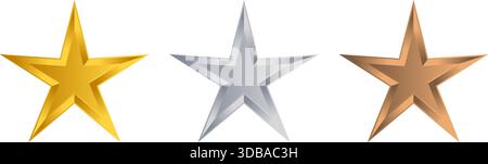 Golden Star Vector, Silver Star Vector, Bronze Star Vector Icon Isolated on White Background. Stock Vector