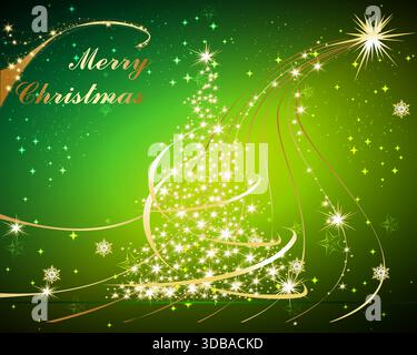 Beautiful Christmas Tree with title Merry Christmas. Merry Christmas and Happy New Year background. Background with Christmas element. Vector illustra Stock Vector
