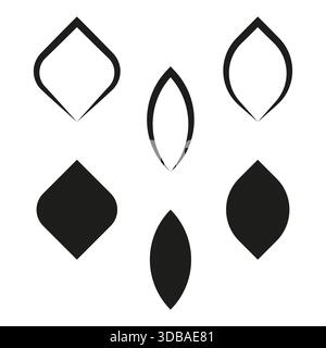 Abstract petal shapes. Stylized leaf elements. Symmetric drop Vector. Black white design set. EPS 10. Stock Vector