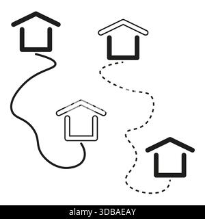 Home route icons. Destination path symbols. Map travel Vector. Real estate element. EPS 10. Stock Vector