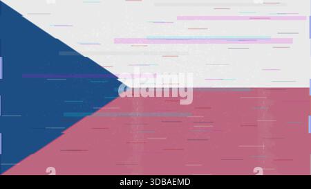 Czech Republic glitch flag vector, RGB split distortion, digital abstract video frame illustration Stock Vector