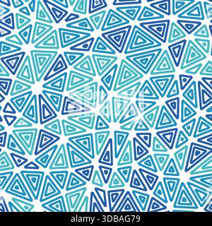 Mosaic triangle shapes background. Multiple repeated inner triangles. Medium shape size. Multiple colors style. Seamless pattern. Stock Vector