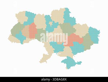 Ukraine dotted map. Digital style map of the country on white background. Ukraine shape with square dots. Colored dots style. Small-sized squares. Stock Vector