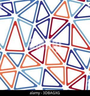 Minimal geometric background. Large triangle size. Multiple colors style. Rounded triangular cells outlined. Repeatable pattern. Stock Vector