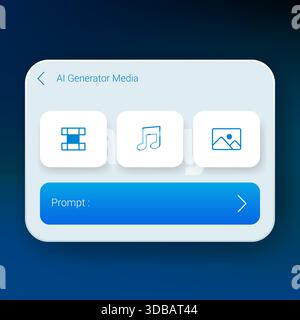 Modern AI media generator app interface UI for creating movies, music, images, and videos using artificial intelligence Stock Vector
