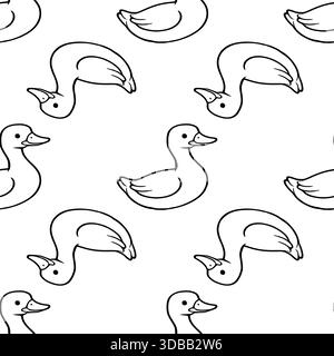 Seamless vector pattern of cute hand-drawn ducks with simple black outlines on a white background. Stock Vector