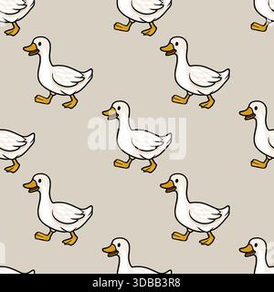 Seamless vector pattern featuring charming cartoon geese walking against a neutral, muted background, perfect for playful textile or stationery design Stock Vector