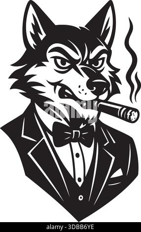 Wolf mascot in suit smoking cigar Stock Vector