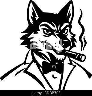 Wolf mascot in tuxedo smoking cigar illustration Stock Vector