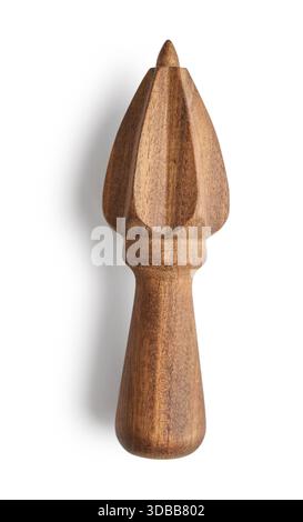 Manual wooden citrus squeezer isolated on white background, clipping path included. Stock Photo