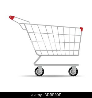 Shopping trolley in flat style. Grocery shopping cart on white background Stock Vector
