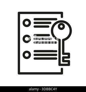 Document key icon. Secure list symbol. Private file Vector access. Important information lock Stock Vector