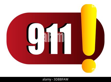 Emergency 911 button. Call number illustration. Vector alert symbol. Red yellow graphic. Stock Vector