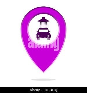 Car wash location pin. Vehicle cleaning vector. Map point symbol. Geographic position icon. Stock Vector