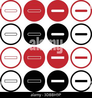 Minus symbol icons in circular shapes isolated on white background Stock Vector