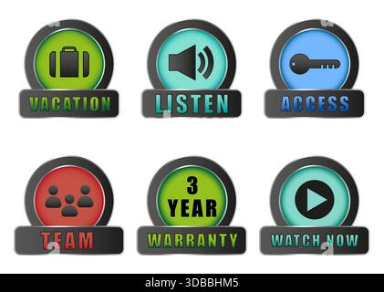 Collection of icons. Various round buttons. Business interface elements. Colorful vector set. Stock Vector