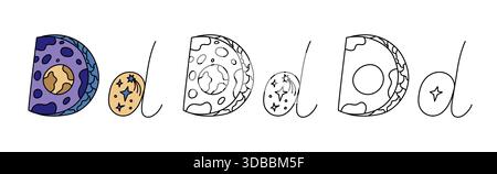Decorative Letter D With Space Theme Illustration Stock Vector