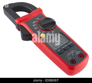 Modern digital multimeter for electricians and radio amateurs, studio shot. On a white background, isolated. Stock Photo