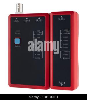 Compact cable line tester with main and remote modules for checking connections. On a white background in isolation. Stock Photo