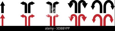 Directional road arrows showing straight, left turn, right turn, and U-turn symbols Stock Vector