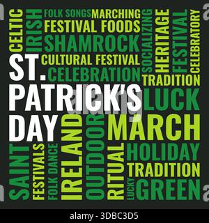 St. Patrick's Day Word Cloud for Irish Heritage Parades and Cultural Celebrations Stock Vector