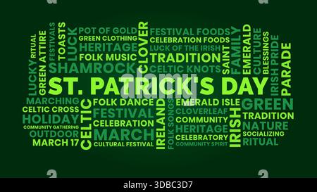 St. Patrick's Day Word Cloud for Irish Tradition Festivals and Community Celebrations Stock Vector