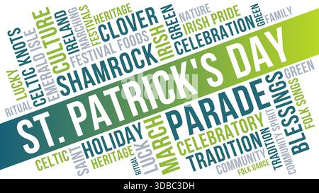 St. Patrick's Day Word Cloud for Irish Culture Festivals and Family Celebrations Stock Vector