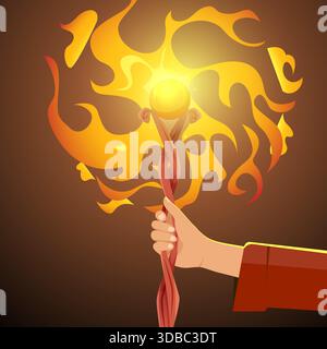 Fire magic wand. flame from wizards stick. fairytale conceptual cartoon illustration Stock Vector